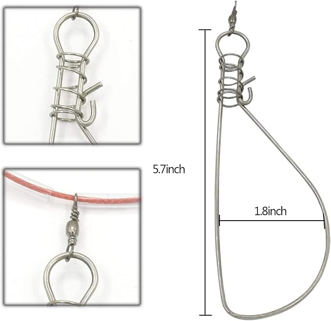 Fishing Stringer Live Fish Lock, Stainless Steel Fish Stringer Clip, Big Fish Wire Rope Cable with Float and Plastic Handle, Fishing Holder Kit with High Strength 10 Snaps/Buckles