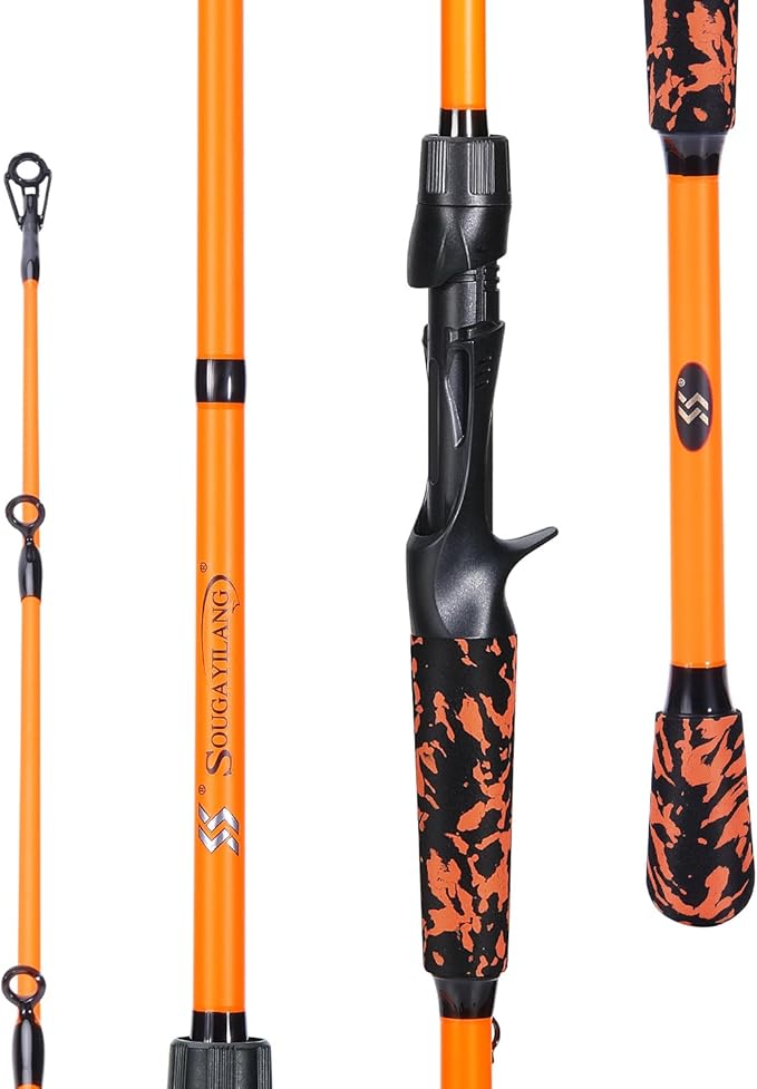 Sougayilang IM7 Graphite Fishing Rod – 2-Piece Casting & Spinning, Medium/Medium Heavy Power, Stainless Steel Guides with Zirconium Rings, EVA Handle & Hook Keeper for Bass, Trout, Walleye, Catfish