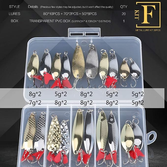 DONQL Spoon Fishing Lures, Metal Fishing Spoon Lures Hard Baits Saltwater Fishing Lures Spinner Baits Fish Treble Hooks Tackle Salmon Bass