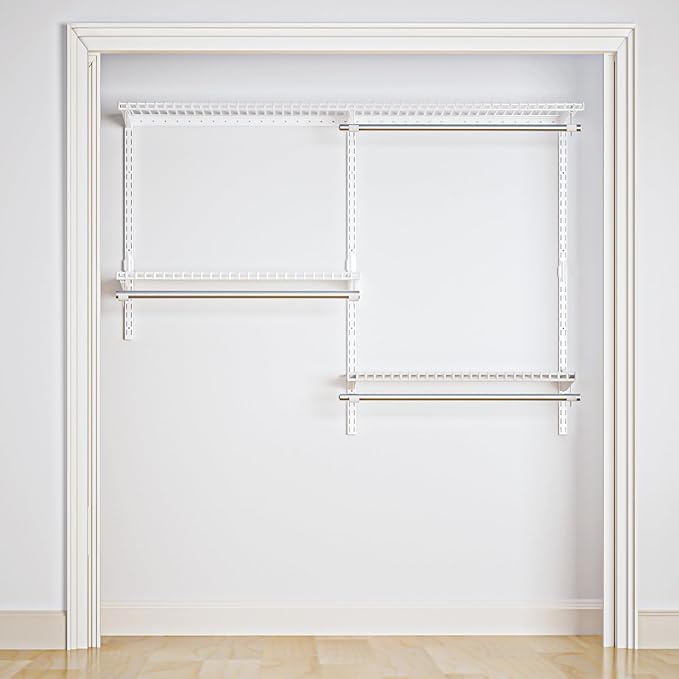 Wire Closet Organizer System, Wall Mounted 4.4 Ft. Custom Closet Kit for Bedrooms, Adjustable Storage Shelves for Clothes, Shoes, and Handbags