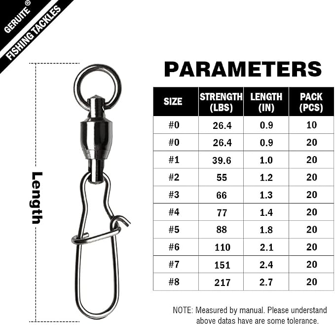 Duo Lock Snap Fishing Swivels Ball Bearing Fishing Tackle Snap Swivels Free Rotation Fishing Line Connectors Ball Bearing Swivels Black Nickel for Saltwater Freshwater Fishing