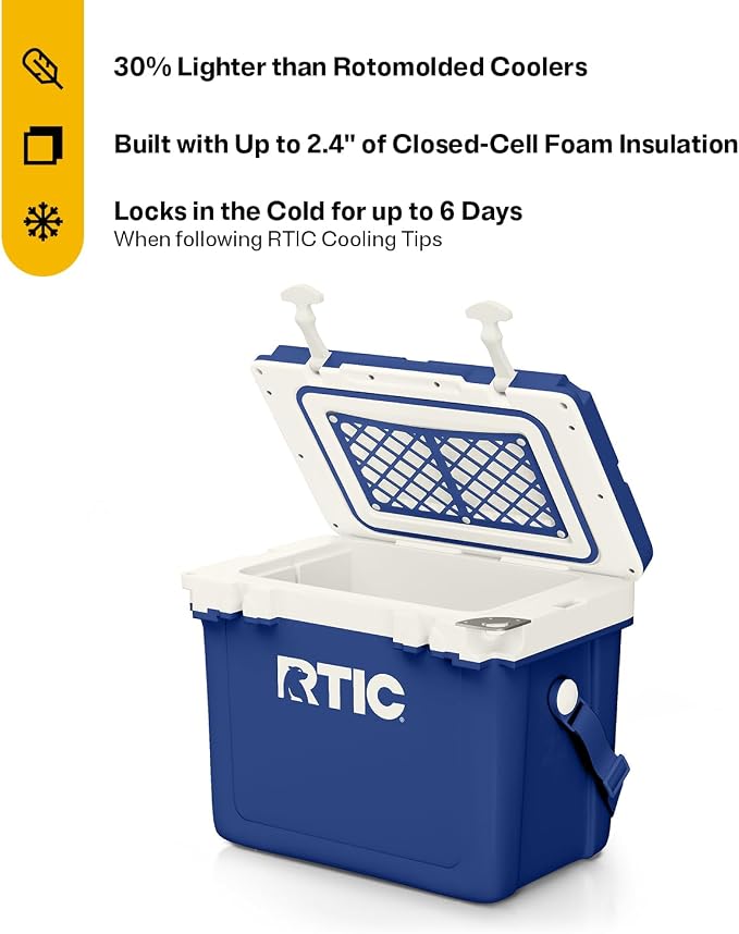 RTIC Ultra-Light Hard Cooler Insulated Portable Ice Chest Box for Drink, Beverage, Beach, Camping, Picnic, Fishing, Boat, Barbecue, 30% Lighter Than Rotomolded Coolers