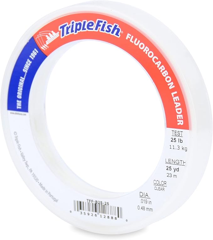 Triple Fish 100% Fluorocarbon Fishing Leader - Clear Invisible Strong and Heavy Duty Highly Abrasion Resistant, Fast Sinking Freshwater & Saltwater