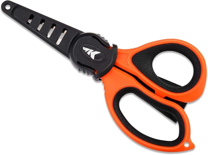 KastKing Fishing Line Scissors, Braided Line Cutters, w/Sheath, Super Sharp 3CR13 Japanese Stainless Steel Blades, Non-Slip TPR Handles, Includes Lanyard