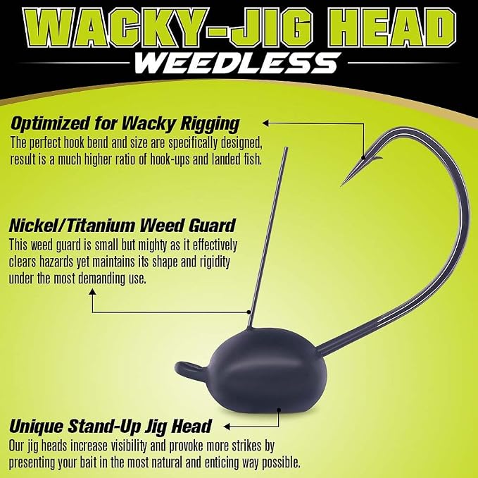 Weedless-Wacky-Rig-Hooks-Weedless-Jig-Head Worm Weights Hook for Bass Fishing 10 Pack