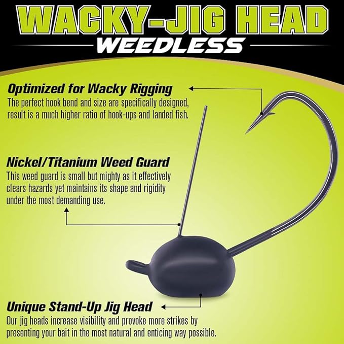 Weedless-Wacky-Rig-Hooks-Weedless-Jig-Head Worm Weights Hook for Bass Fishing 10 Pack