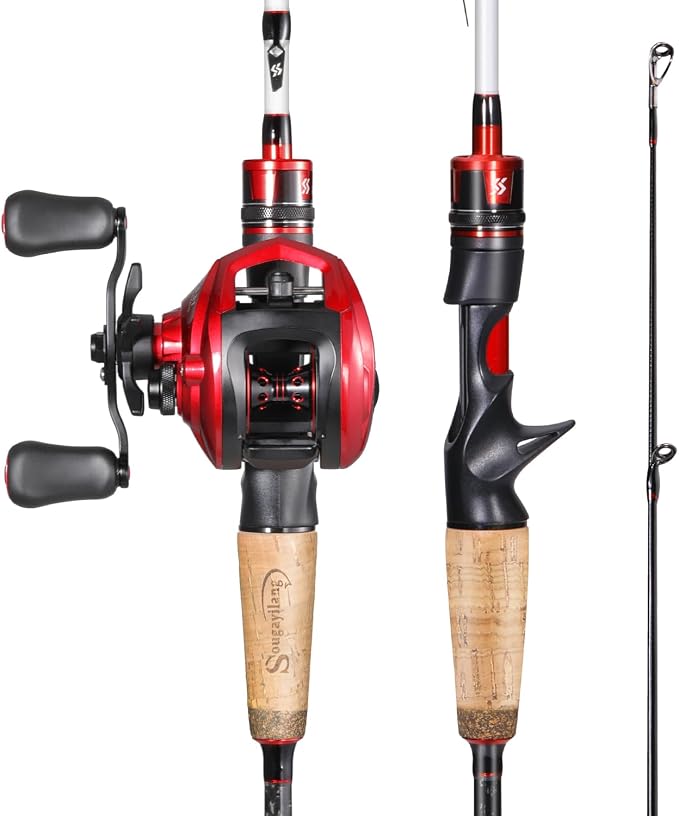 Sougayilang Fishing Rod and Reel Combo，Baitcaster Combo,5.9ft/6.9ft Carbon Fishing Pole,Lightweight Aluminum Spool Reel,Stainless-Steel Guides & Ergonomic Cork Grip