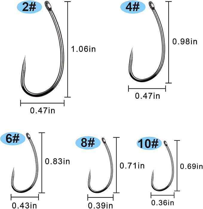 Barbless Fishing Hooks Kit, 200pcs Carp Fishing Hooks Curve Shank Fly Tying Hooks Small Sizes Barbless Live Bait Circle Hooks for Carp Hair Rig Fishing Tackle Saltwater Freshwater
