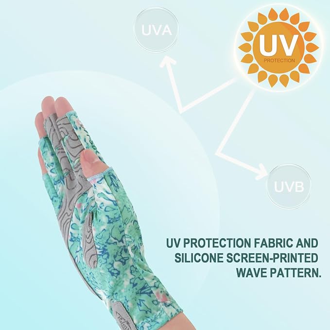 Palmyth UV Protection Fishing Fingerless Gloves UPF50+ Sun Gloves Men Women for Kayaking, Hiking, Paddling, Driving, Canoeing, Rowing