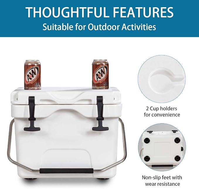 Goplus 16 Quart Cooler, 24-Can Capacity Ice Chest with 2 Cup Holders, 3-5 Days Ice Retention, Portable Insulated Ice Box for Camping, Fishing Outdoor Activities