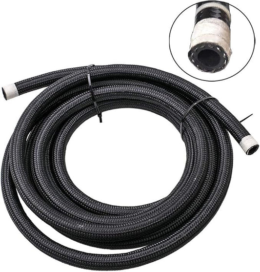 6AN Fuel Line Hose 10FT - 500 PSI High Pressure Braided Stainless Steel Hose for Fuel, Oil, Transmission Cooler & Hydraulic Lines