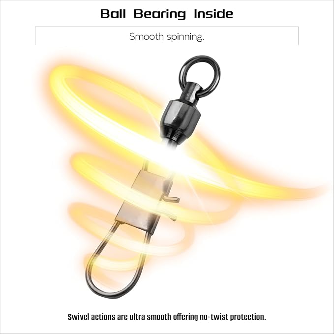 Ball Bearing Snap Swivels Fishing Saltwater Freshwater Snap Swivels Fishing Tackle Swivel with Interlock Snap Clips Stainless Steel Black