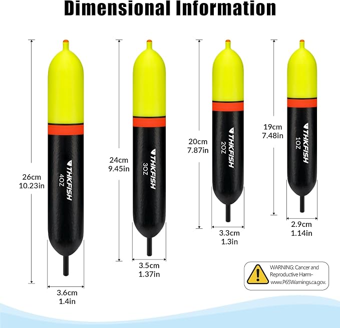 THKFISH Slip Bobbers Floats, EVA Foam Slider Floats, Weighted Fishing Bobbers for Sea Fishing Catfish Bobbers Assortment Freshwater, 4PCS Floatage 1-4oz