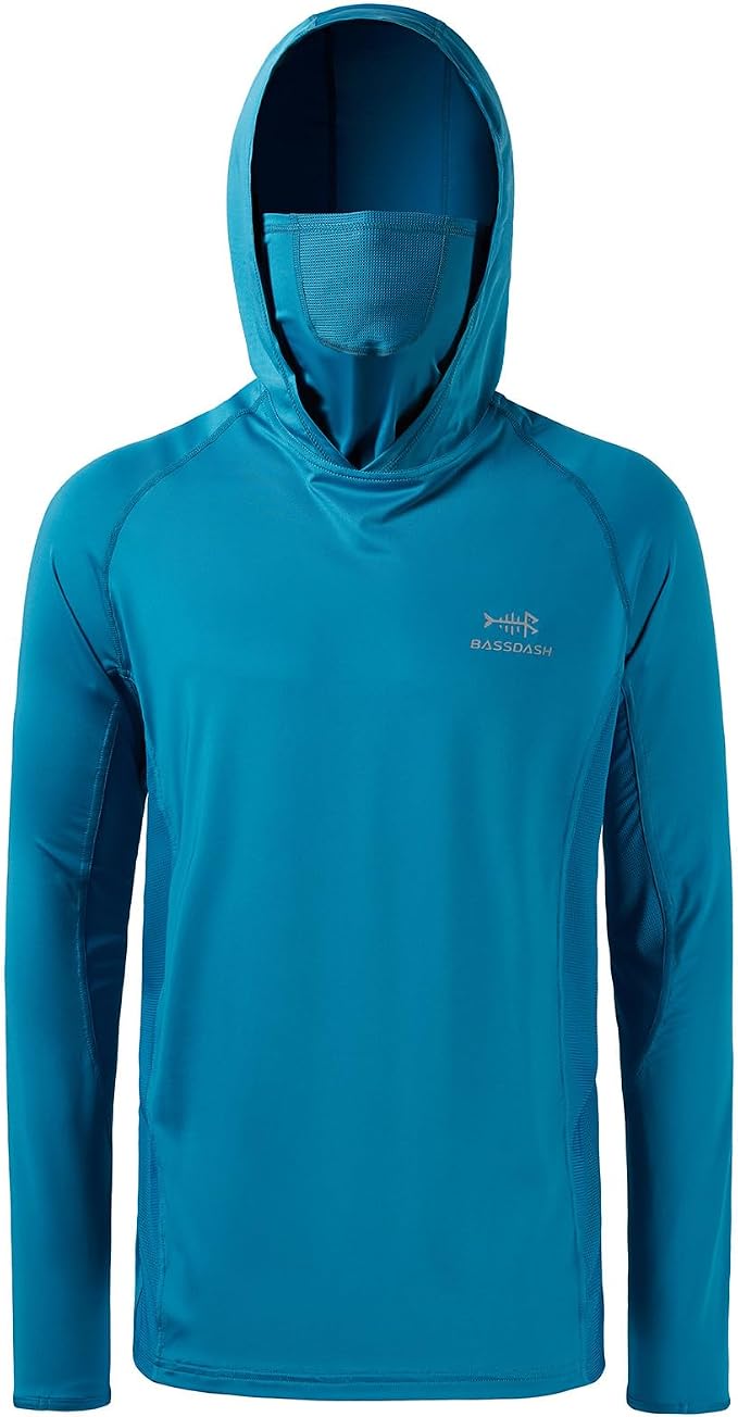 BASSDASH UPF 50+ Men’s Long Sleeve Fishing Shirt with Mask UV Neck Gaiter Hoodie