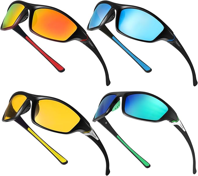 TOODOO 4 Pairs Men Polarized Sunglasses with UV Protection Driving Glasses Sports for Sport Outdoor Activities