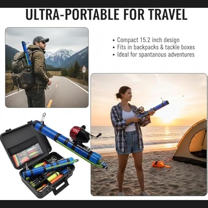 Catapult Fishing Rod for Kids, 2026 Upgrade Compact Slingshot Fishing Reel, Portable Fishing Pole for Adult, Freshwater and Saltwater Fishing Lures for Outdoor Hunting and Traveling