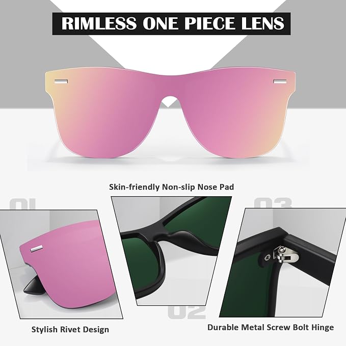 LINVO Trendy Polarized Mirrored Sunglasses Men Womens, Flat One Piece Reflective Shades for Driving Fishing UV400 Protection