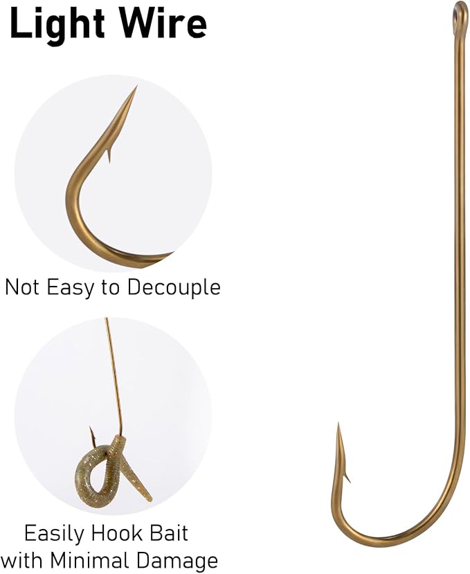 Dr.Fish 100 Pack Aberdeen Fishing Hooks Freshwater Hooks Extra Long Shank Bronze Light Wire Offset Live Bait Hooks Bass Crappie Walleye Panfish Bluegill Bream