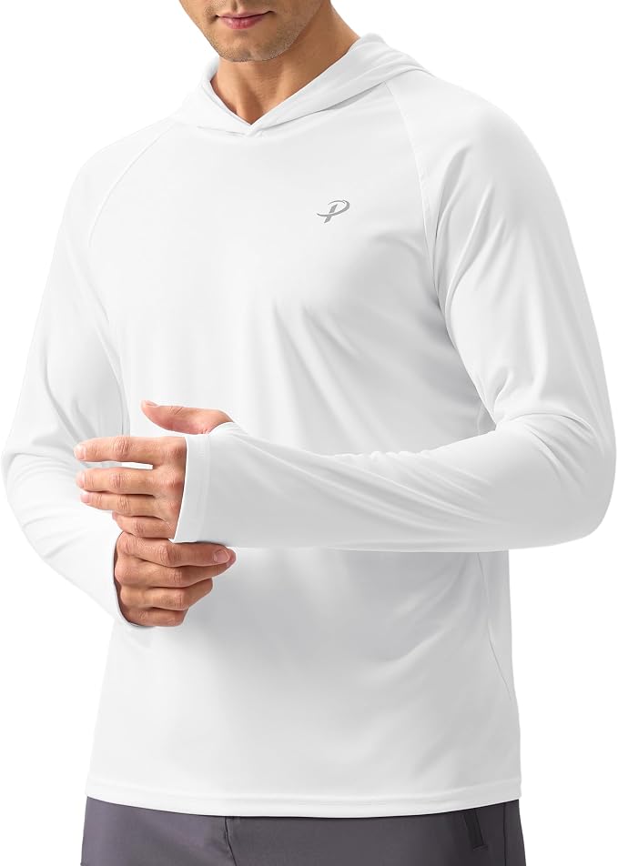 Pudolla Men's Sun Protection Hoodie Shirts UPF 50+ Rash Guard SPF Long Sleeve Fishing Shirt for Men Swim Hiking Boating