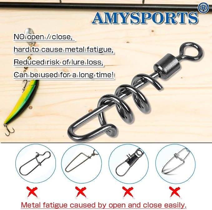 AMYSPORTS Fishing swivels Corkscrew snap swivels Fishing Tackle swivels Saltwater Freshwater Leader Lure jigs line Connector