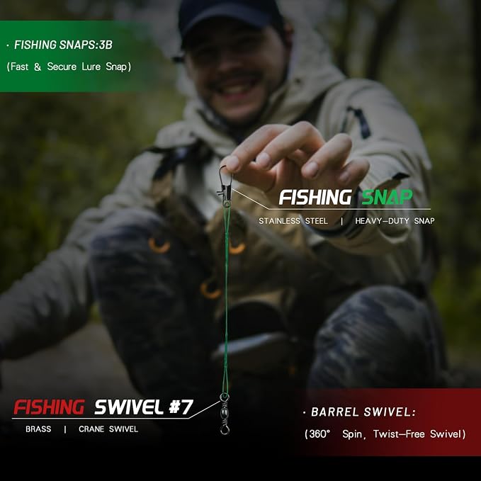 Fishing Wire Leaders 60PCS - 7in/9in/12in Stainless Steel Leaders with Swivels & Snaps for Bass, Pike, Catfish, Carp, Walleye - Saltwater & Freshwater Fishing Gear ﻿