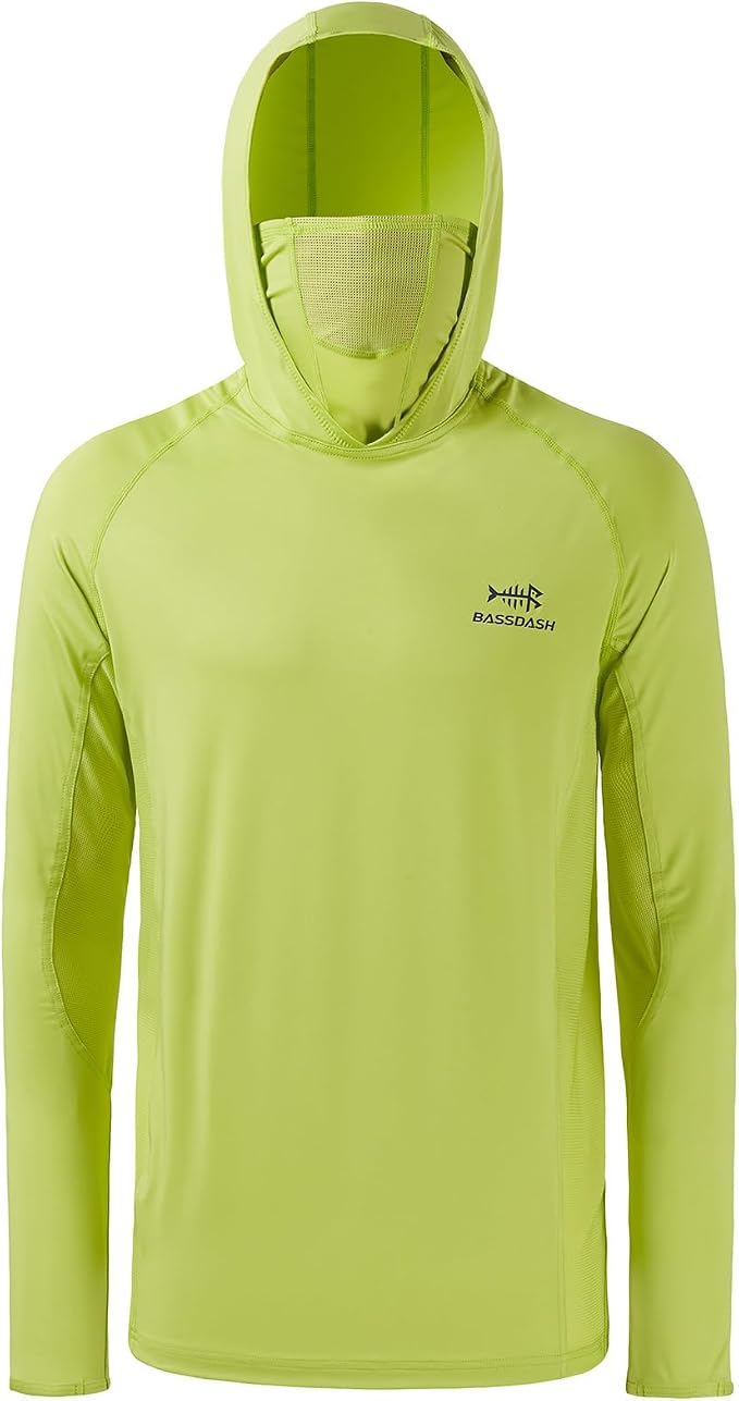 BASSDASH UPF 50+ Men’s Long Sleeve Fishing Shirt with Mask UV Neck Gaiter Hoodie