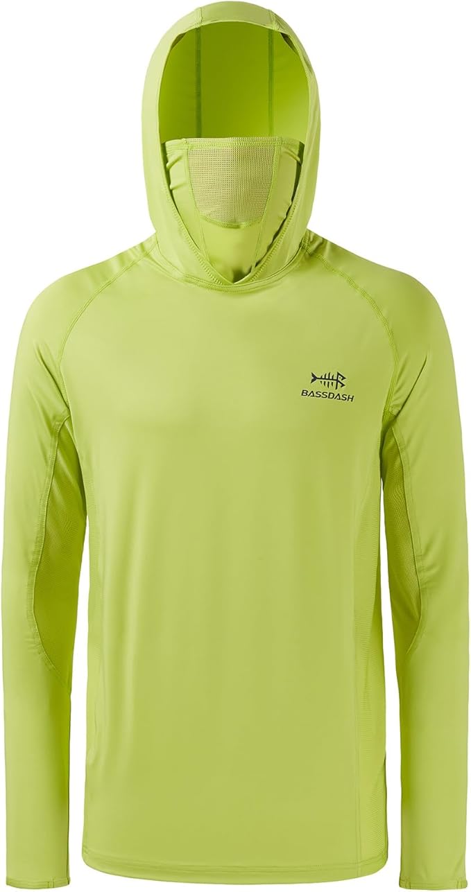 BASSDASH UPF 50+ Men’s Long Sleeve Fishing Shirt with Mask UV Neck Gaiter Hoodie