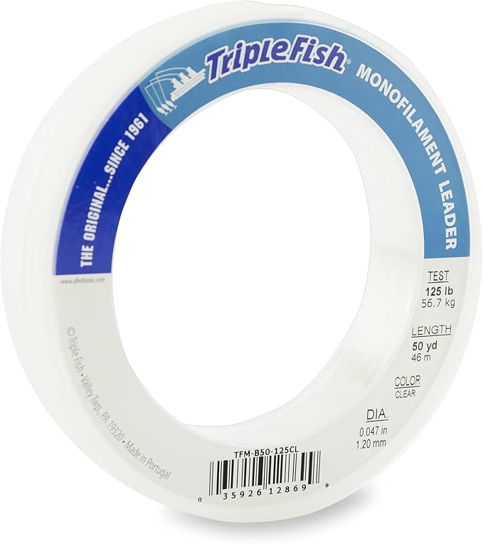 Triple Fish Monofilament Fishing Leader - Clear, Camo Strong Tough Leader Material for Big Game Fishing, Up to 400lb Test