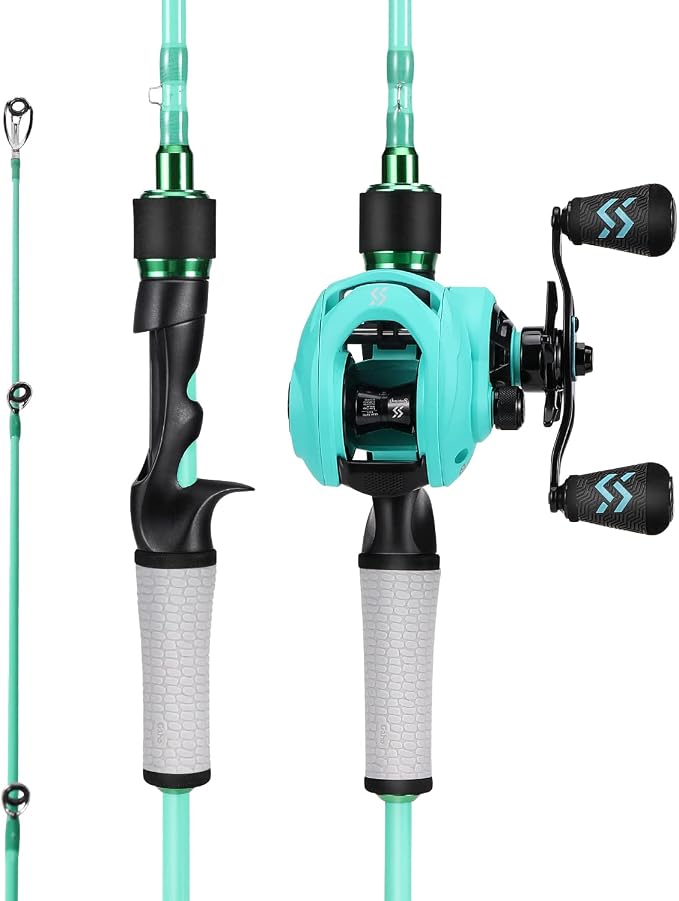 One Bass Spirit Flame Fishing Rod Reel Combo, Spinning & Baitcasting Fishing Pole with Graphite 2Pc Blanks, Stainless Steel Guides