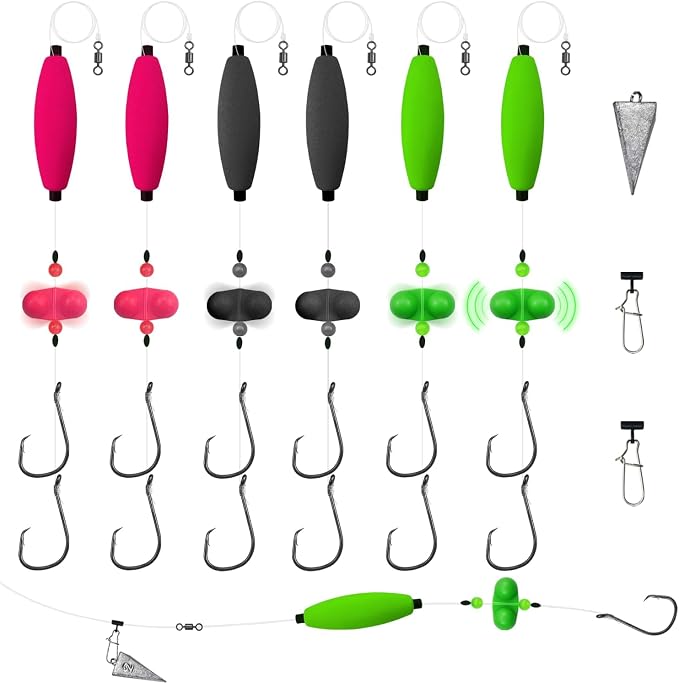 Narcissus Catfish Rigs Set – 6 Pre-Tied Rigs with 2 Sinker Sliders, Float Rigs Tackle, Santee Rig, Circle Hooks 6/0 – Complete & Ready-to-Use Kit