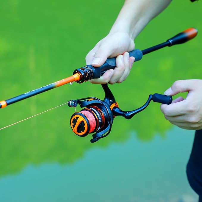 Sougayilang Spinning Combo – 5.2:1 Gear Ratio, 15LB Drag, IM6 Graphite 2-Piece Rod, M/MH Power, Stainless Steel Guides for Bass, Walleye, Catfish