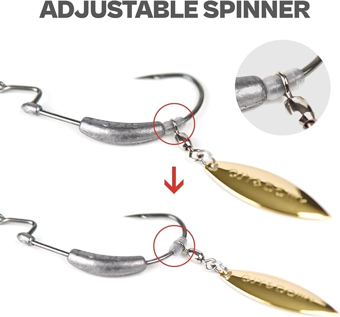 Weighted Swimbait Hooks with Molded Bait Keeper, Equipped with Weedless EWG Worm Fishing Hooks 2/0 3/0 4/0 5/0 1/16 1/8 3/16 1/4oz (15 PCs)