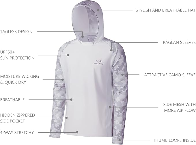 BASSDASH Men’s UPF 50 Performance Fishing Shirt Cooling Hoodie Camo Long Sleeve FS17M