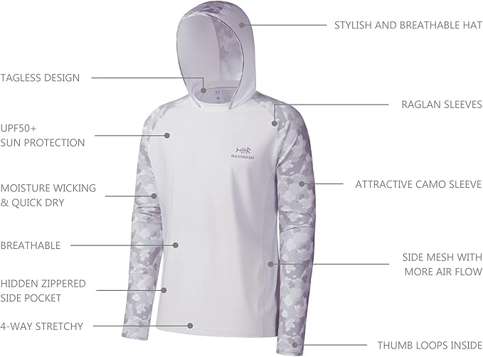 BASSDASH Men’s UPF 50 Performance Fishing Shirt Cooling Hoodie Camo Long Sleeve FS17M