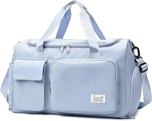 Suruid Sports Gym Duffel Bag with Shoes Compartment and Dry Wet Separated Pocket for Men and Women - Blue