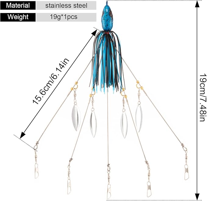 5 Arms Alabama Umbrella Rig Fishing Bass Kit Fishing Lures Bait Rigs for Lures Trout Salmon Freshwater
