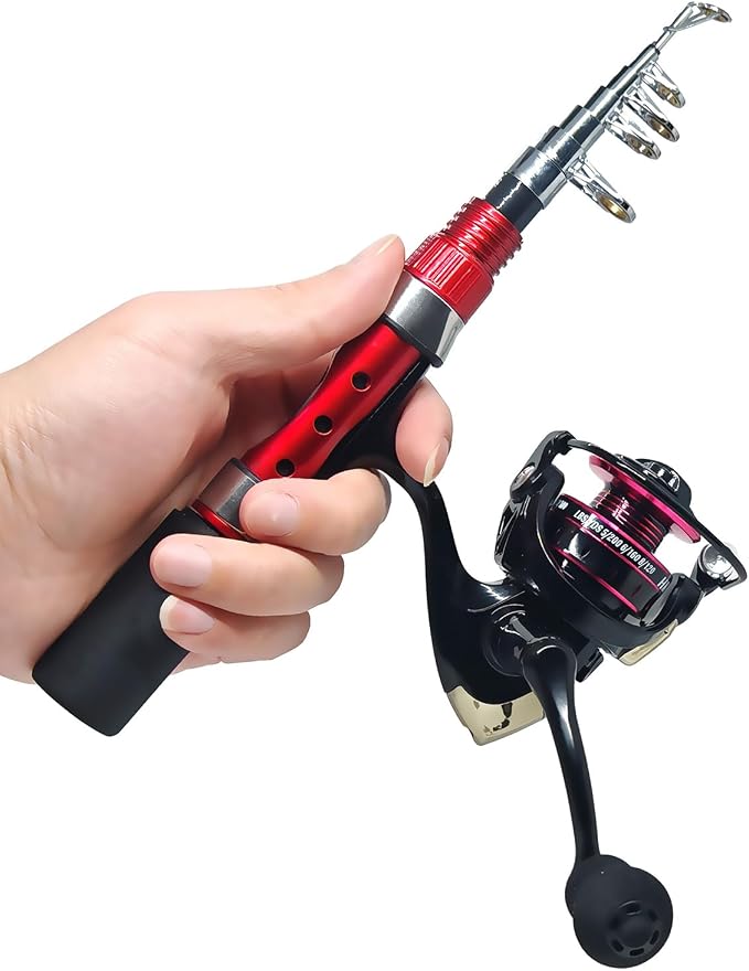 Portable Small Telescopic Fishing Rod and Reel Combo with Bag, Compact Only 9.8 Inches Collapsible Fishing Pole Kit for Saltwater and Freshwater Ice Fishing