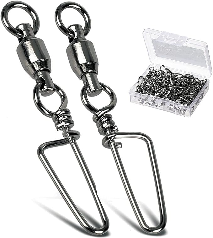 AMYSPORTS Saltwater Connector Fishing Snap Swivel High Strength Snaps Swivel Freshwater Ball Bearing Fishing Swivels Stainless Steel Corrosion Resistant Black Nickel