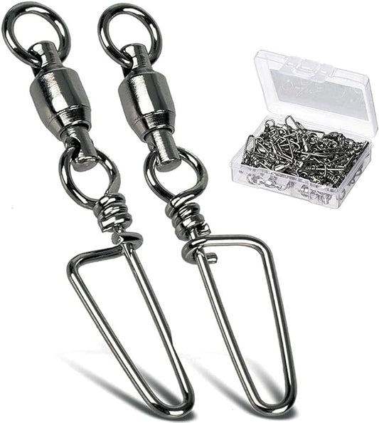 AMYSPORTS Saltwater Connector Fishing Snap Swivel High Strength Snaps Swivel Freshwater Ball Bearing Fishing Swivels Stainless Steel Corrosion Resistant Black Nickel
