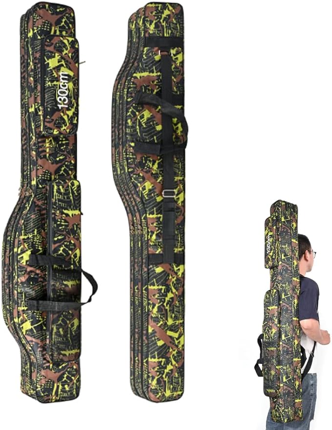 Travel Fishing Rod Case, 3 Layer Fishing Pole Bag Heavy Duty, Waterproof 600D Oxford Rod Holder with Shoulder Strap, Protective Carrying Case for Fishing Rods Reels Tackle, 51 Inch for Men & Women