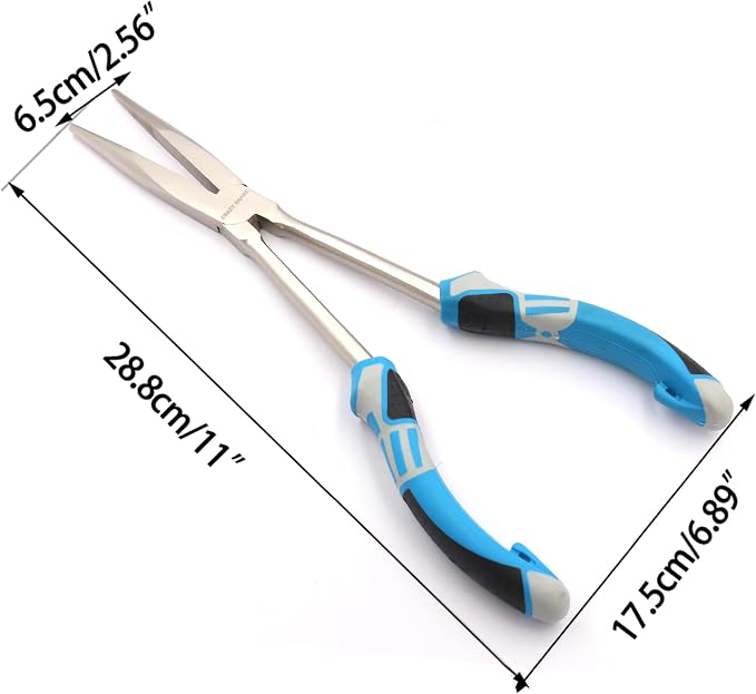 Long Nose Fishing Pliers Hook Remover Tools 11 Inches (NiFe-Blue)