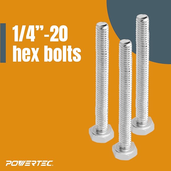 POWERTEC 71070V T Track Knob Kit w/ 5 Star Knob, 1/4-20 Threaded Bolts and Washers, 12 Piece Set, T Slot Bolts, T Track Accessories for Woodworking Jigs and Fixtures