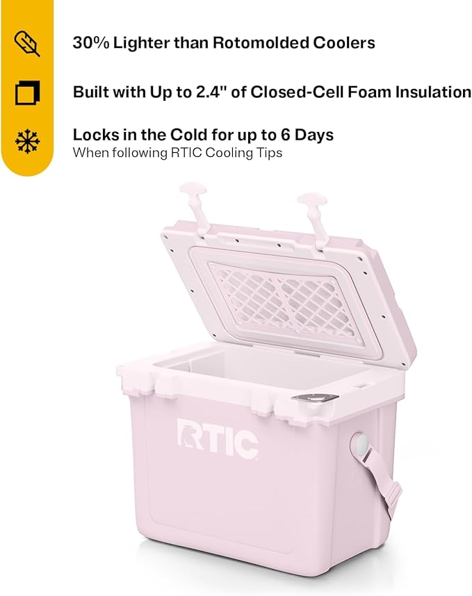 RTIC Ultra-Light Hard Cooler Insulated Portable Ice Chest Box for Drink, Beverage, Beach, Camping, Picnic, Fishing, Boat, Barbecue, 30% Lighter Than Rotomolded Coolers