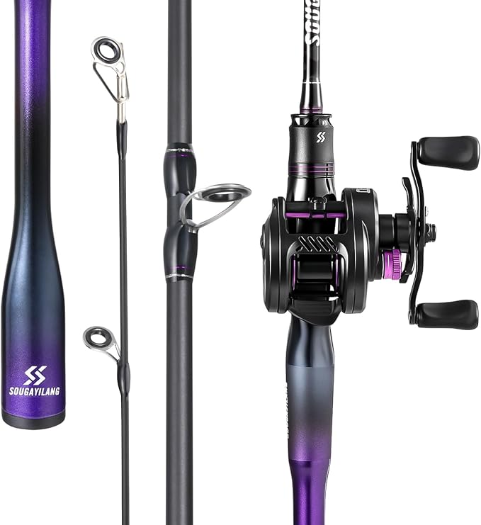 Sougayilang Baitcasting Reel and Rod Combo, Digital Control Braking System Anti-Backlash Roun Baitcasting Reel with Portable 2-Piece Lightweight Casting Rod for Freshwater