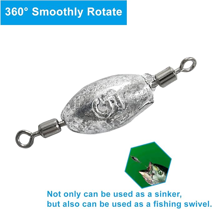 Uenhoy Fishing Weights Inline Trolling Fishing Sinker Tackle with Inner Swivels, Oval Drop Casting Fishing Weight Sinkers