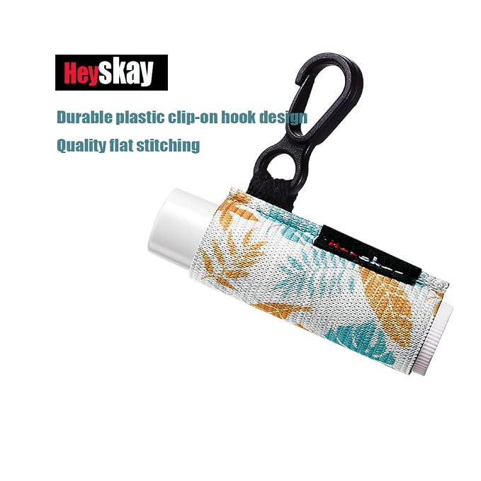 HEYSKAY Lip Balm Holder Sleeves Keychain Chapstick Elastic Sleeves (white dots/wave strip/heard shape), 3 Count (Pack of 1)