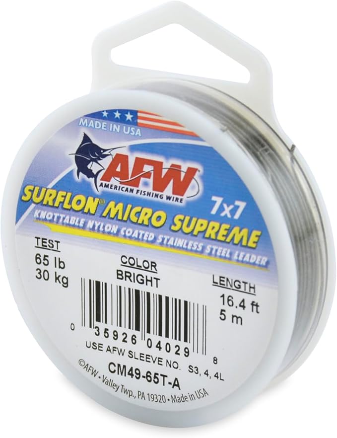 American Fishing Wire Surflon Micro Supreme Nylon Coated 7x7 Stainless Steel Leader Wire - Knottable Wire Leaders for Fishing Saltwater, Fly Fishing, 13lb Test - 90lb Test, Bright, Black & Camo Colors