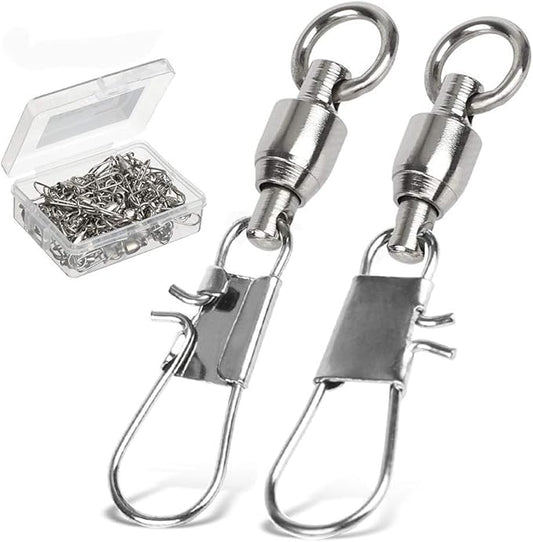 AMYSPORTS Fishing Swivels with Interlock Snap Ball Bearing Swivels Fishing Snap Swivels Saltwater Freshwater Fishing Tackle Leader Lure Jigs Line Fishing Connector