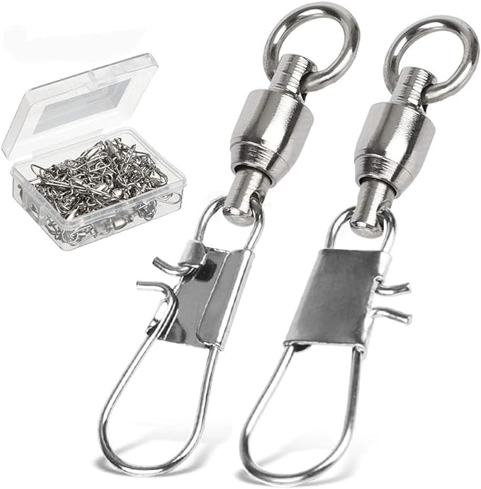 AMYSPORTS Fishing Swivels with Interlock Snap Ball Bearing Swivels Fishing Snap Swivels Saltwater Freshwater Fishing Tackle Leader Lure Jigs Line Fishing Connector