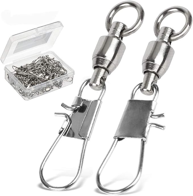 AMYSPORTS Fishing Swivels with Interlock Snap Ball Bearing Swivels Fishing Snap Swivels Saltwater Freshwater Fishing Tackle Leader Lure Jigs Line Fishing Connector
